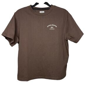Gymshark Women's Small Oversized Phys Ed Graphic T-Shirt Top Gym Brown Cotton